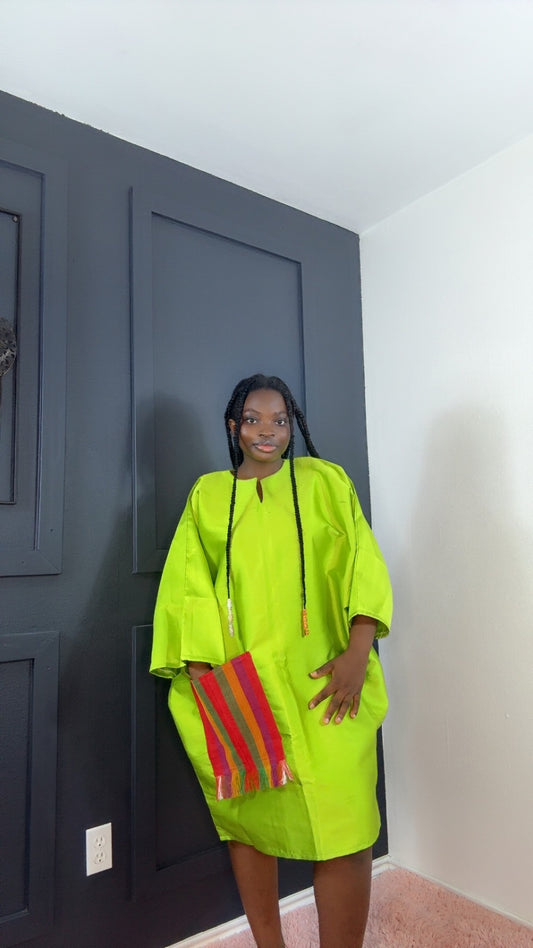 “Lime Radiance – Classic Bubu Dress with a Bold Touch”