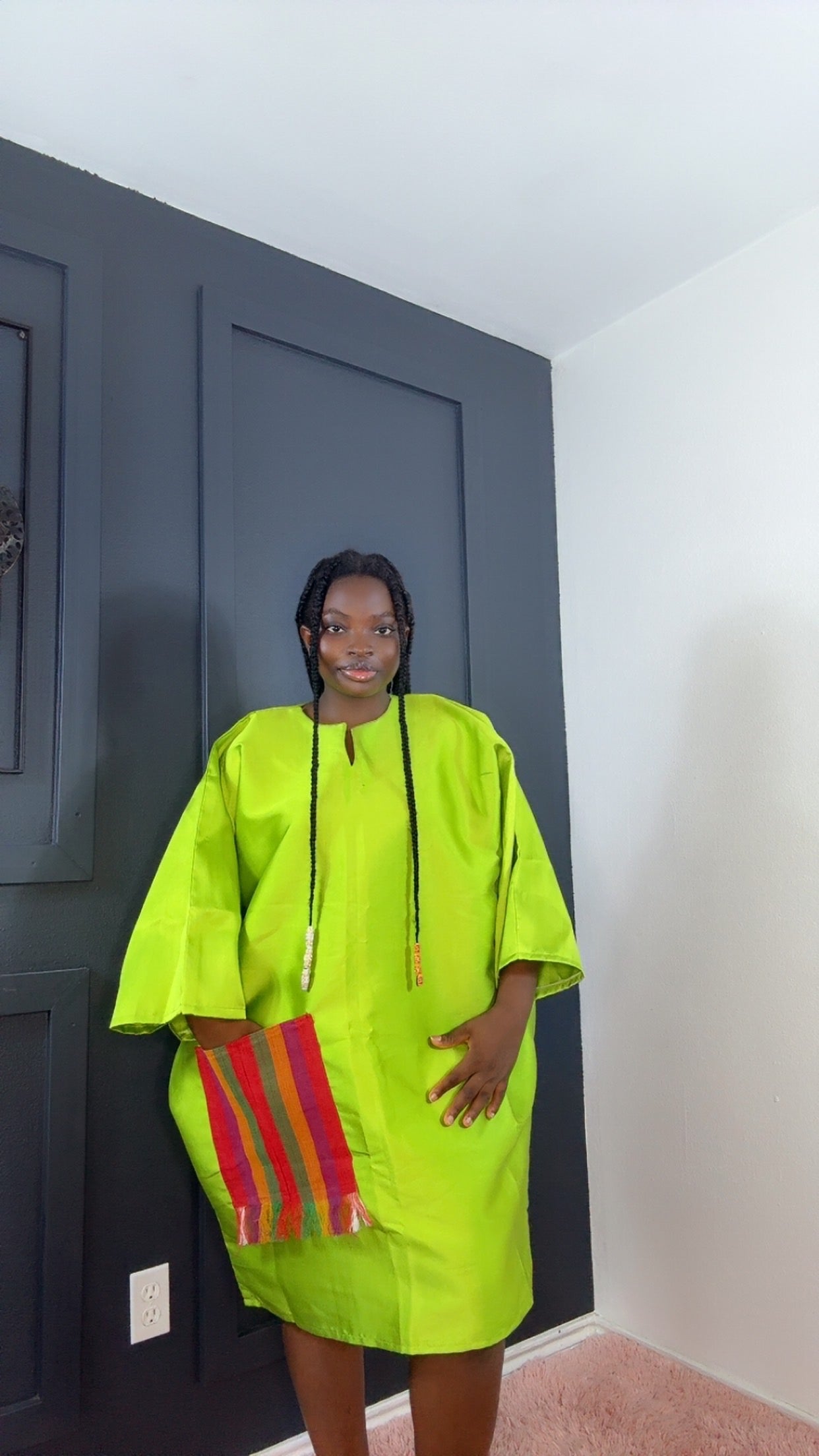 “Lime Radiance – Classic Bubu Dress with a Bold Touch”